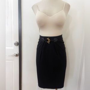 Calvin Klein Black Buckle Front Knee Length Pencil Skirt